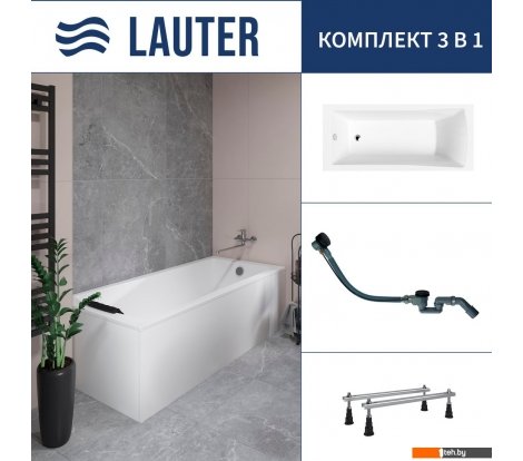  - Ванны Lauter Aurora 170x75 21010075 (с ножками и сифоном 21Y32001 матовый черный) - Aurora 170x75 21010075 (с ножками и сифоном 21Y32001 матовый черный)