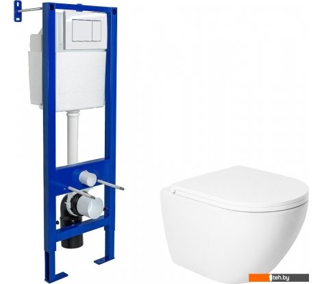  - Унитазы Saniteco KW-9003W Single Hole + Berges АТОМ 410 040333 (с кнопкой) - KW-9003W Single Hole + Berges АТОМ 410 040333 (с кнопкой)