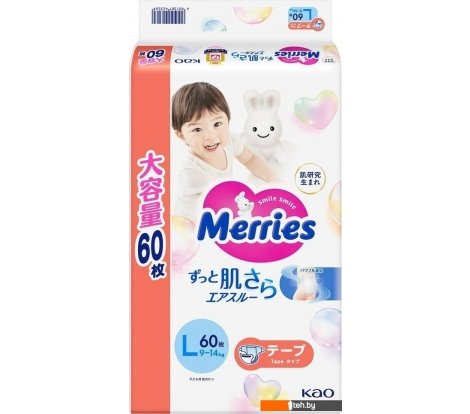  - Детские подгузники Merries L 9-14 кг (60 шт) - L 9-14 кг (60 шт)