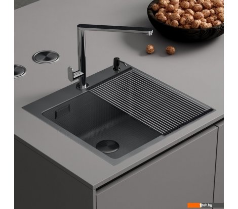  - Кухонные мойки Roxen Snake 560220-45-BS PVD графит/текстурная поверхность (с ролл-матом и дозатором) - Snake 560220-45-BS PVD графит/текстурная поверхность (с ролл-матом и дозатором)