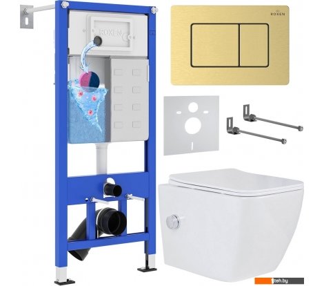  - Унитазы Roxen Cube bidet в комплекте с инсталляцией StounFix Dual Fresh 6 в 1 968472 (кнопка: брашированное золото) - Cube bidet в комплекте с инсталляцией StounFix Dual Fresh 6 в 1 968472 (кнопка: брашированное золото)