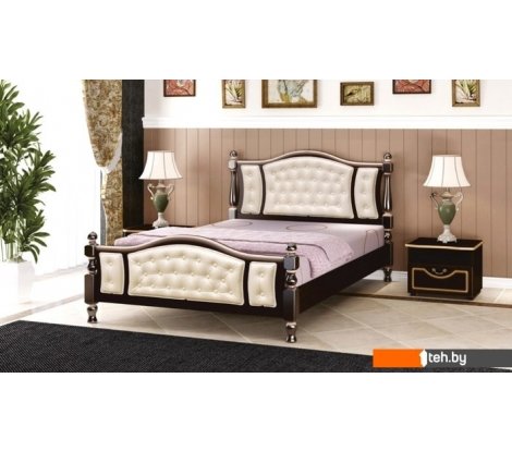  - Кровати Bravo Мебель Жасмин 200x160 (темный орех/экокожа светлая, основание металл) - Жасмин 200x160 (темный орех/экокожа светлая, основание металл)