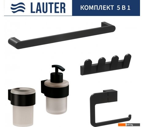  - Аксессуары для ванной и туалета Lauter 21TS3019 + 21TS3021 + 21TS3009 + 21TS3015 + 21TS3006 (Matt Black, 5 предметов) - 21TS3019 + 21TS3021 + 21TS3009 + 21TS3015 + 21TS3006 (Matt Black, 5 предметов)