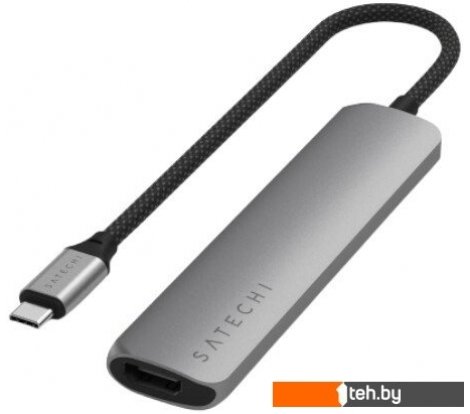  - USB-хабы и док-станции Satechi 6-in-1 USB-C Slim Multiport Adapter ST-P6SM (серый) - 6-in-1 USB-C Slim Multiport Adapter ST-P6SM (серый)