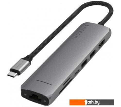  - USB-хабы и док-станции Satechi 7-in-1 USB-C Slim Multiport Adapter with Ethernet ST-P7SM (серый) - 7-in-1 USB-C Slim Multiport Adapter with Ethernet ST-P7SM (серый)