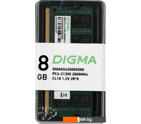  - Оперативная память Digma 8ГБ DDR4 SODIMM 2666 МГц DGMAS42666008D - 8ГБ DDR4 SODIMM 2666 МГц DGMAS42666008D
