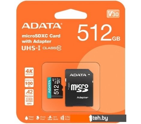  - Карты памяти ADATA Premier AUSDX512GUICL10A1-RA1 microSDXC 512GB (с адаптером) - Premier AUSDX512GUICL10A1-RA1 microSDXC 512GB (с адаптером)
