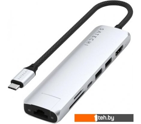  - USB-хабы и док-станции Satechi 7-in-1 USB-C Slim Multiport Adapter with Ethernet ST-P7SS (серебристый) - 7-in-1 USB-C Slim Multiport Adapter with Ethernet ST-P7SS (серебристый)