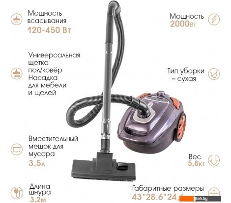  - Пылесосы Endever SkyClean VC-250 (серый/фиолетовый) - SkyClean VC-250 (серый/фиолетовый)