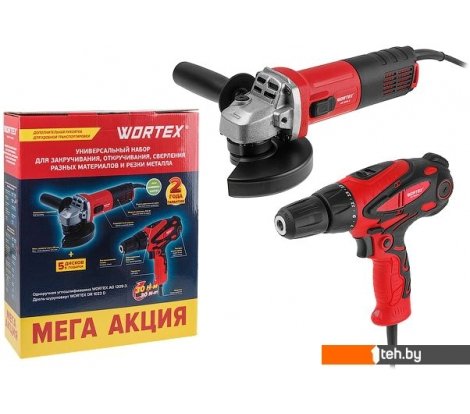  - Наборы электроинструментов Wortex 1329385 (болгарка, шуруповерт, 5 дисков) - 1329385 (болгарка, шуруповерт, 5 дисков)