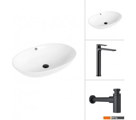  - Умывальники Lauter 21709 + Reef 21CK8678BS с сифоном 21635B (черный матовый) - 21709 + Reef 21CK8678BS с сифоном 21635B (черный матовый)