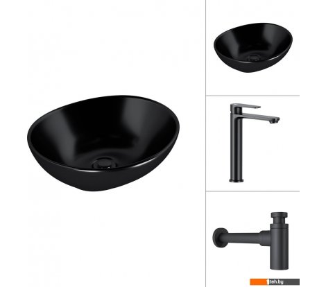  - Умывальники Lauter 21652-A + Moon 21СК8691BS с сифоном 21635B (черный матовый) - 21652-A + Moon 21СК8691BS с сифоном 21635B (черный матовый)