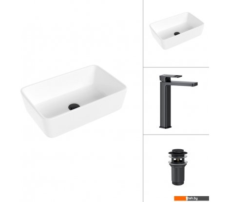  - Умывальники Lauter 21674A + Cascade 21СК0655BS с донным клапаном 21190B (черный матовый) - 21674A + Cascade 21СК0655BS с донным клапаном 21190B (черный матовый)
