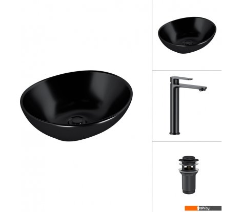  - Умывальники Lauter 21652-A + Moon 21СК8691BS с донным клапаном 21190B (черный матовый) - 21652-A + Moon 21СК8691BS с донным клапаном 21190B (черный матовый)