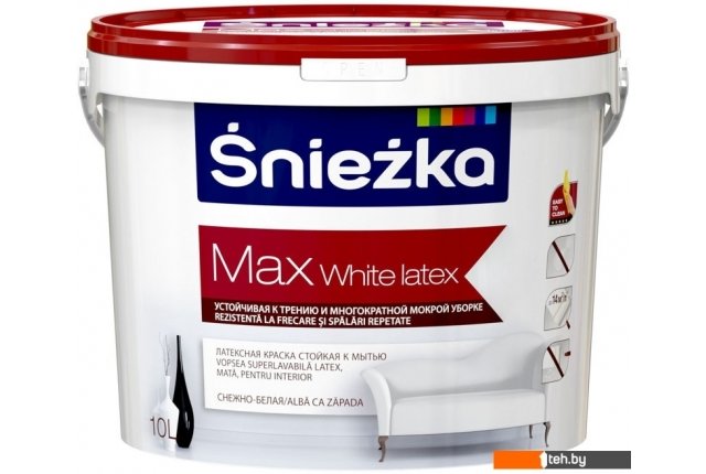 Краски и эмали Sniezka Max White Latex 10 л (белый) Краски и эмали Sniezka Max White Latex 10 л (белый)