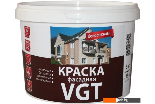 Краски и эмали VGT ВД-АК-1180 Фасадная Белоснежная (15 кг) Краски и эмали VGT ВД-АК-1180 Фасадная Белоснежная (15 кг)