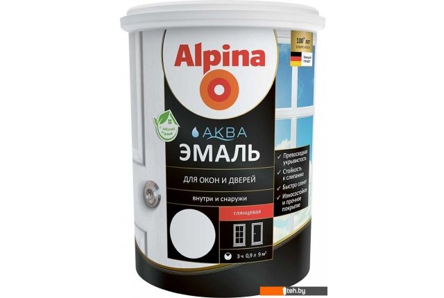Краски и эмали Alpina Аква для окон и дверей глянцевая 2.5 л (белый глянцевый) Краски и эмали Alpina Аква для окон и дверей глянцевая 2.5 л (белый глянцевый)