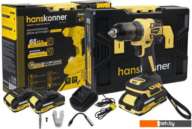 Шуруповерты, гайковерты, электроотвертки Hanskonner HCD2065BLC (с 2-мя АКБ, кейс) Шуруповерты, гайковерты, электроотвертки Hanskonner HCD2065BLC (с 2-мя АКБ, кейс)