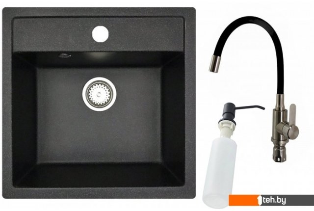 Кухонные мойки БелЭворс Rio + смеситель W74004-2 + дозатор L405F (черный) Кухонные мойки БелЭворс Rio + смеситель W74004-2 + дозатор L405F (черный)