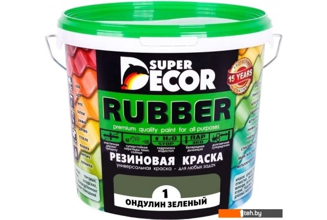 Краски и эмали Super Decor Резиновая 12 кг (№01 ондулин зеленый) Краски и эмали Super Decor Резиновая 12 кг (№01 ондулин зеленый)