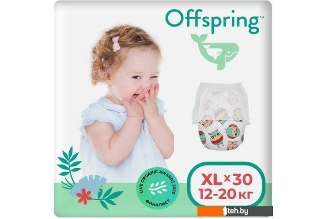 Детские подгузники Offspring XL 12-20кг Совы (30 шт)