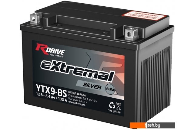 Мотоциклетные аккумуляторы RDrive eXtremal Silver YTX9-BS (8.4 А·ч) Мотоциклетные аккумуляторы RDrive eXtremal Silver YTX9-BS (8.4 А·ч)