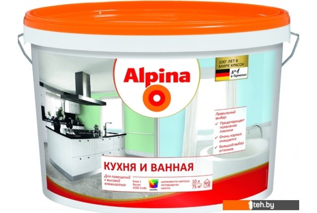 Краски и эмали Alpina Кухня и Ванная. База 1 5 л (белый) Краски и эмали Alpina Кухня и Ванная. База 1 5 л (белый)