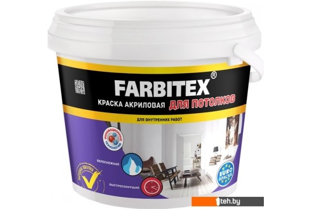 Краски и эмали Farbitex Акриловая для потолков 25 кг (белый) Краски и эмали Farbitex Акриловая для потолков 25 кг (белый)