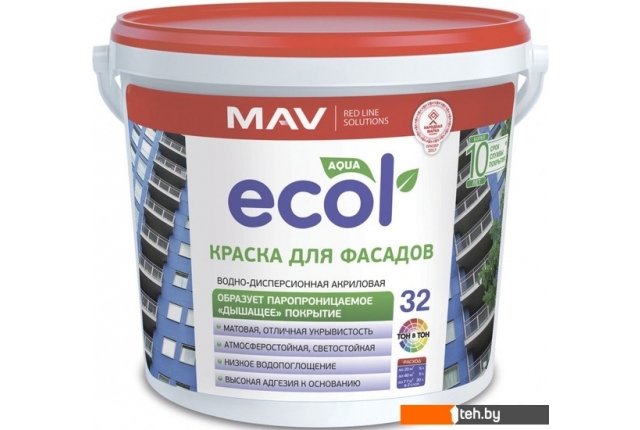Краски и эмали Ecol 32 ВД-АК-1032 фасадная 11 л (белый) Краски и эмали Ecol 32 ВД-АК-1032 фасадная 11 л (белый)