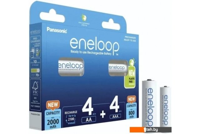 Батарейки, аккумуляторы, зарядные Panasonic Eneloop AA 2000mAh 4 шт + AAA 800mAh 4 шт BK-KJMCDE44E Батарейки, аккумуляторы, зарядные Panasonic Eneloop AA 2000mAh 4 шт + AAA 800mAh 4 шт BK-KJMCDE44E
