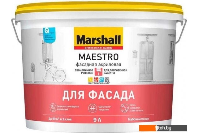 Краски и эмали Marshall Maestro Фасадная BW 9 л (глубокоматовый белый) Краски и эмали Marshall Maestro Фасадная BW 9 л (глубокоматовый белый)