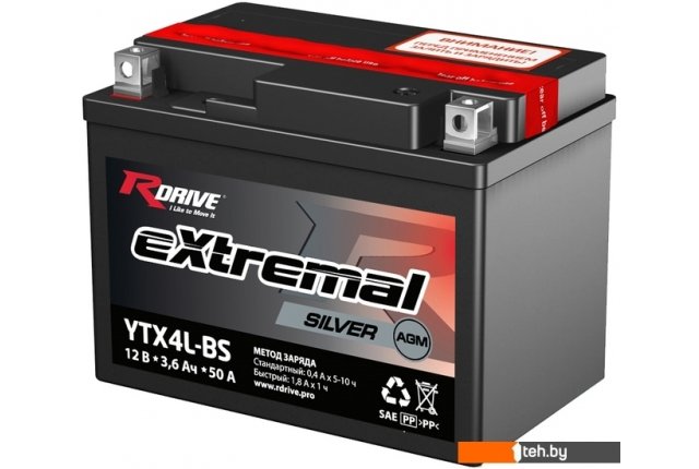 Мотоциклетные аккумуляторы RDrive eXtremal Silver YTX4L-BS (3.5 А·ч) Мотоциклетные аккумуляторы RDrive eXtremal Silver YTX4L-BS (3.5 А·ч)