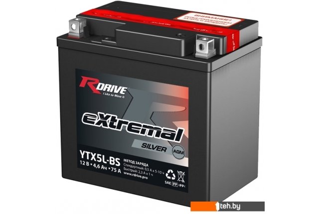 Мотоциклетные аккумуляторы RDrive eXtremal Silver YTX5L-BS (4.6 А·ч) Мотоциклетные аккумуляторы RDrive eXtremal Silver YTX5L-BS (4.6 А·ч)