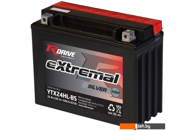 Мотоциклетные аккумуляторы RDrive eXtremal Silver YTX24HL-BS (22 А·ч) Мотоциклетные аккумуляторы RDrive eXtremal Silver YTX24HL-BS (22 А·ч)