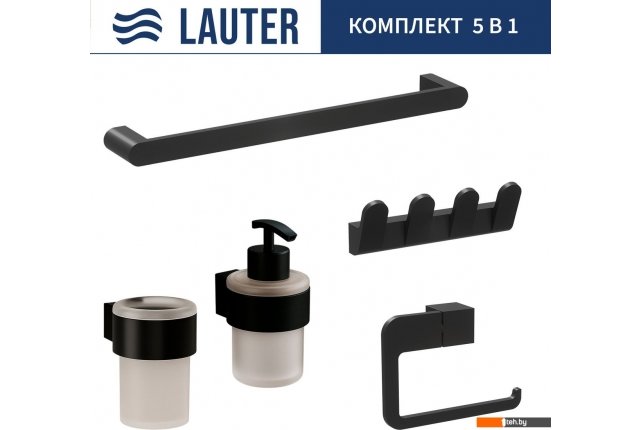 Аксессуары для ванной и туалета Lauter 21TS3019 + 21TS3021 + 21TS3009 + 21TS3015 + 21TS3006 (Matt Black, 5 предметов)